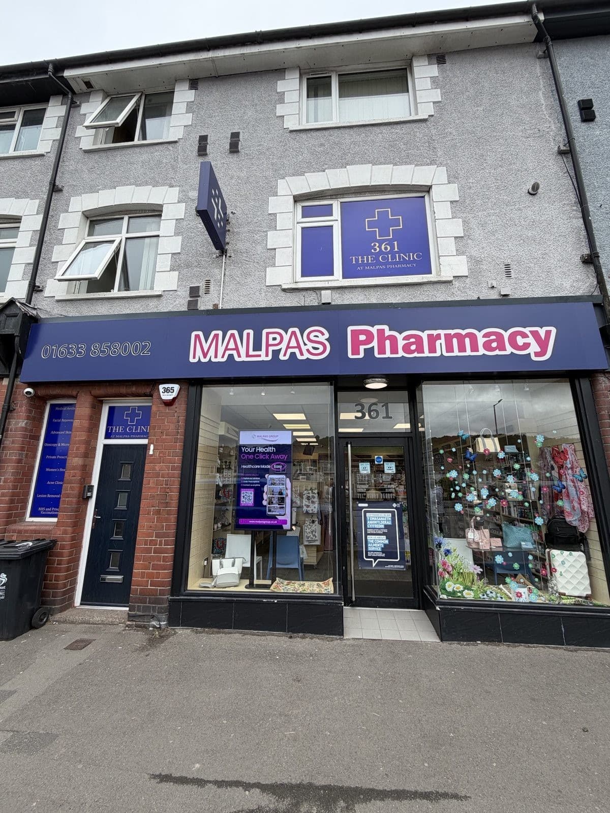 The dispensary counter inside Malpas Pharmacy